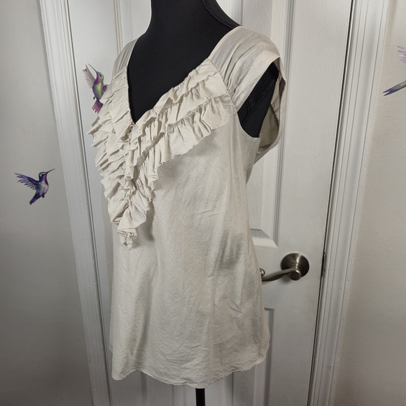 Banana Republic Cotton Ruffle V-Neck Sleeveless Top Beige Cream Size M - Picture 3 of 7